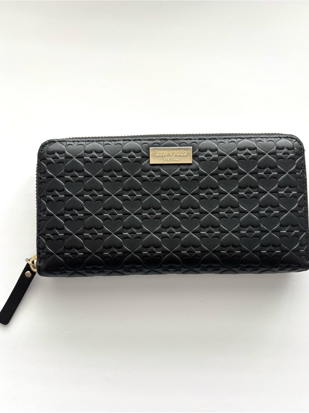 kate spade Black Spade Patterned Zip Wallet with Gold Plaque